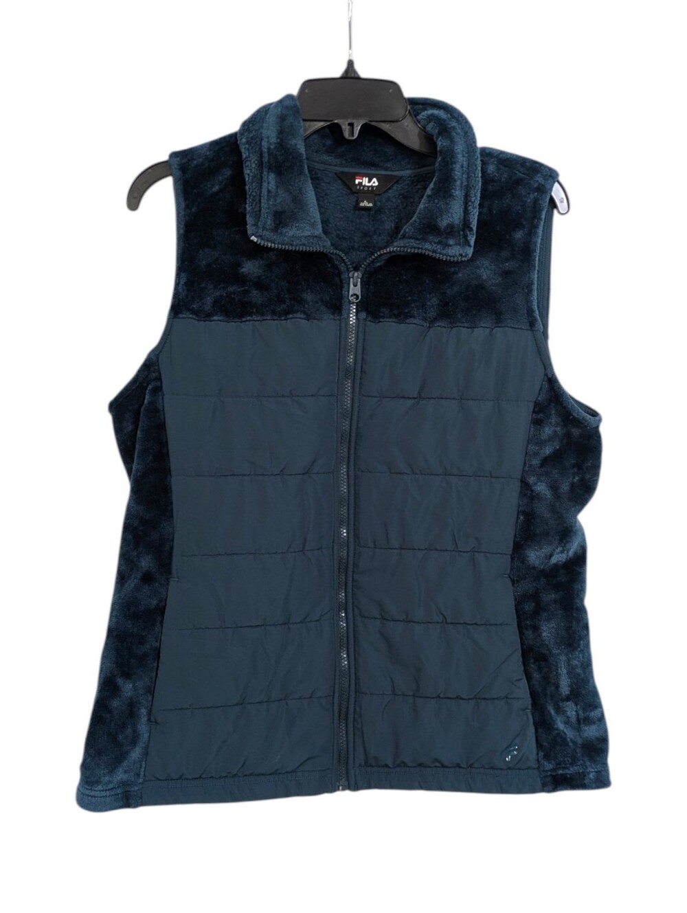 FILA Winter Vest - Fleece & Nylon Puffer - Size Large Womens L - Dark Teal Blue